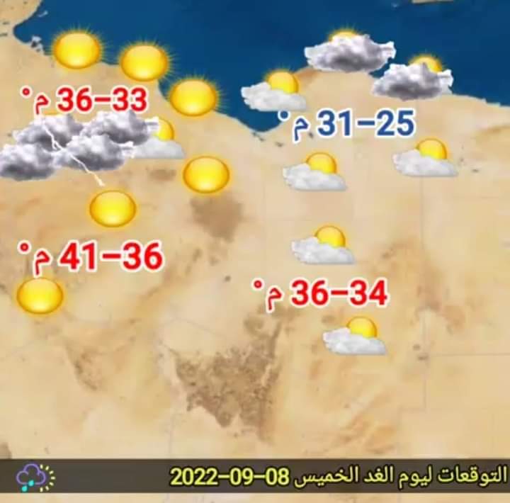 درجات الحرارة المتوقعة ليوم الغد الخميس 8 / 9 / 2022